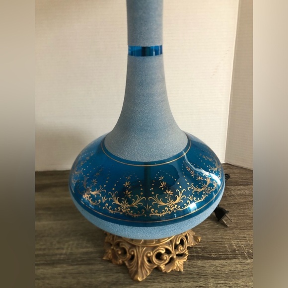 Vtg France Made Blue Sugared Glass Table Lamp - Picture 6 of 13